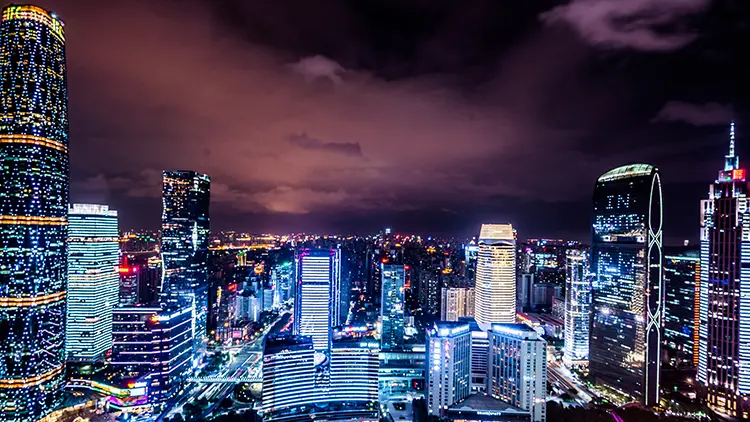 Guangzhou Zhujiang New Town skyline at night, the destination for airport transfers